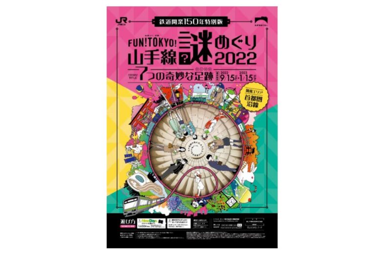 「FUN! TOKYO! 山手線謎めぐり 2022 “7つの奇妙な足跡”～鉄道開業150年特別版～」ポスター（画像：JR東日本）